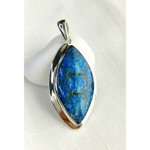 Blue Jasper marquise cabochon sterling silver pendant for necklace 🆕